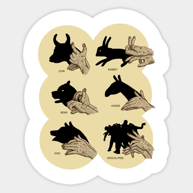 Zombie Shadow Puppets - Dark Tshirt Version Sticker by bigbadrobot